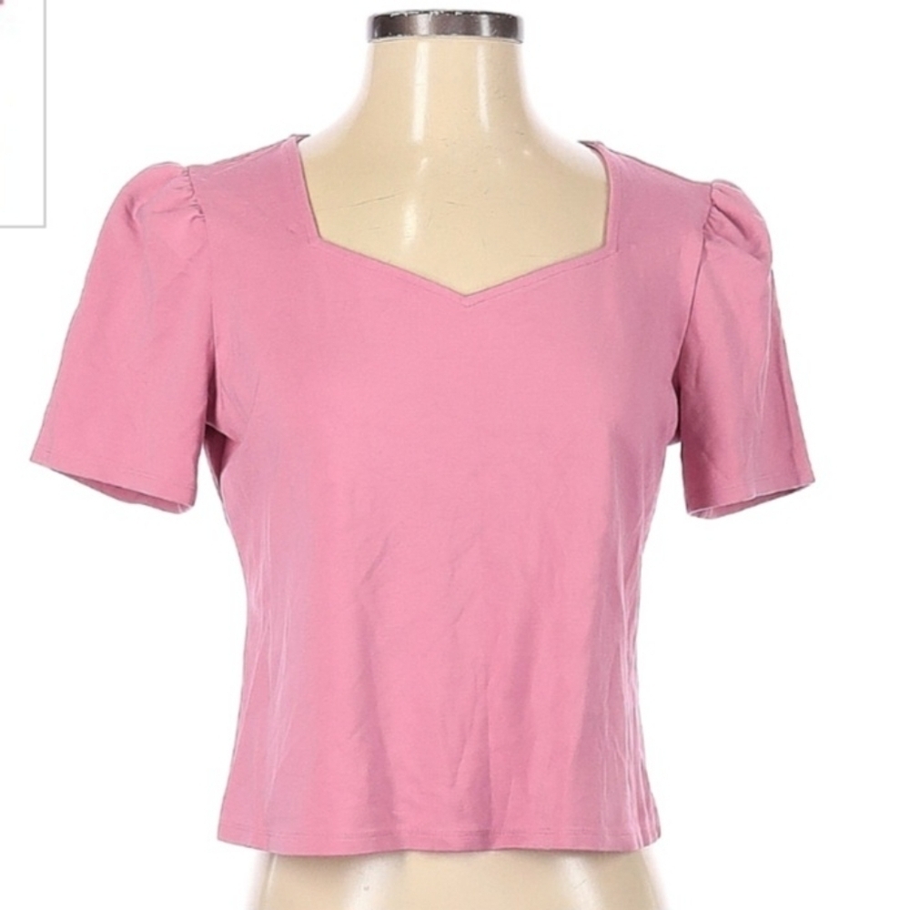 Worthington Petite Pink Puff Short Sleeve V-Neck Top Women's Size PM Feminine